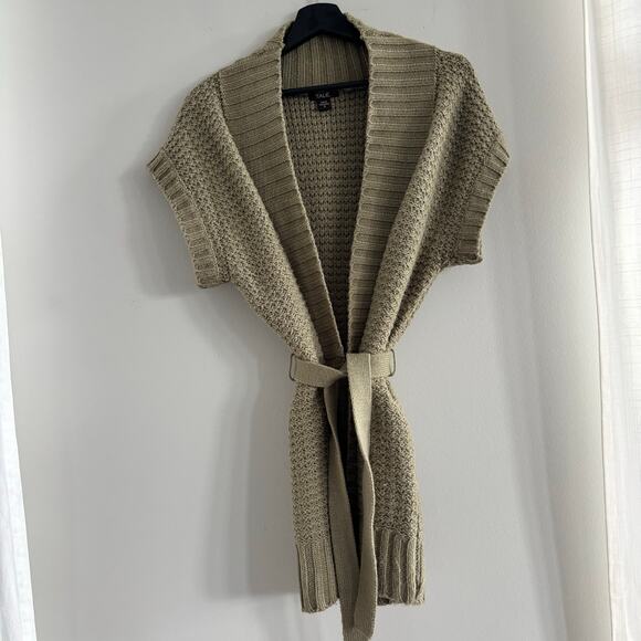 Talie Short Sleeve Knit Belted Cardigan Open Front Women Size XS Greenish Beige - Picture 9 of 9
